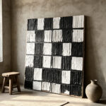 Black and White Geometric 3D Textured Wall Art