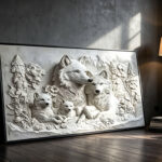 White Wolf Family 3D Textured Art canvas