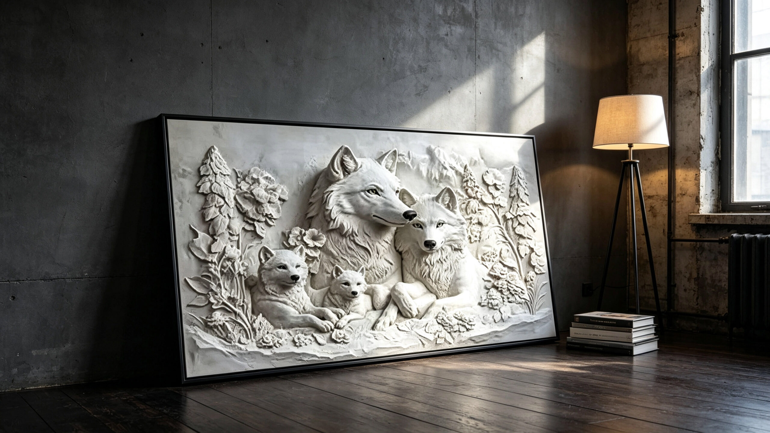 White Wolf Family 3D Textured Art canvas