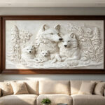 White Wolf Family 3D Textured Art canvas