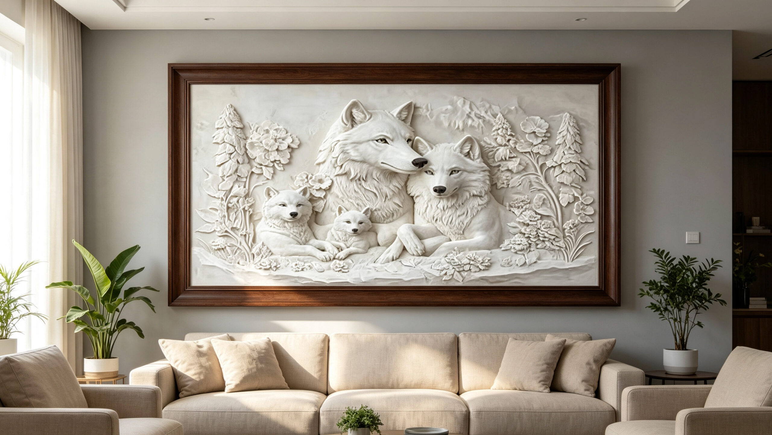 White Wolf Family 3D Textured Art canvas