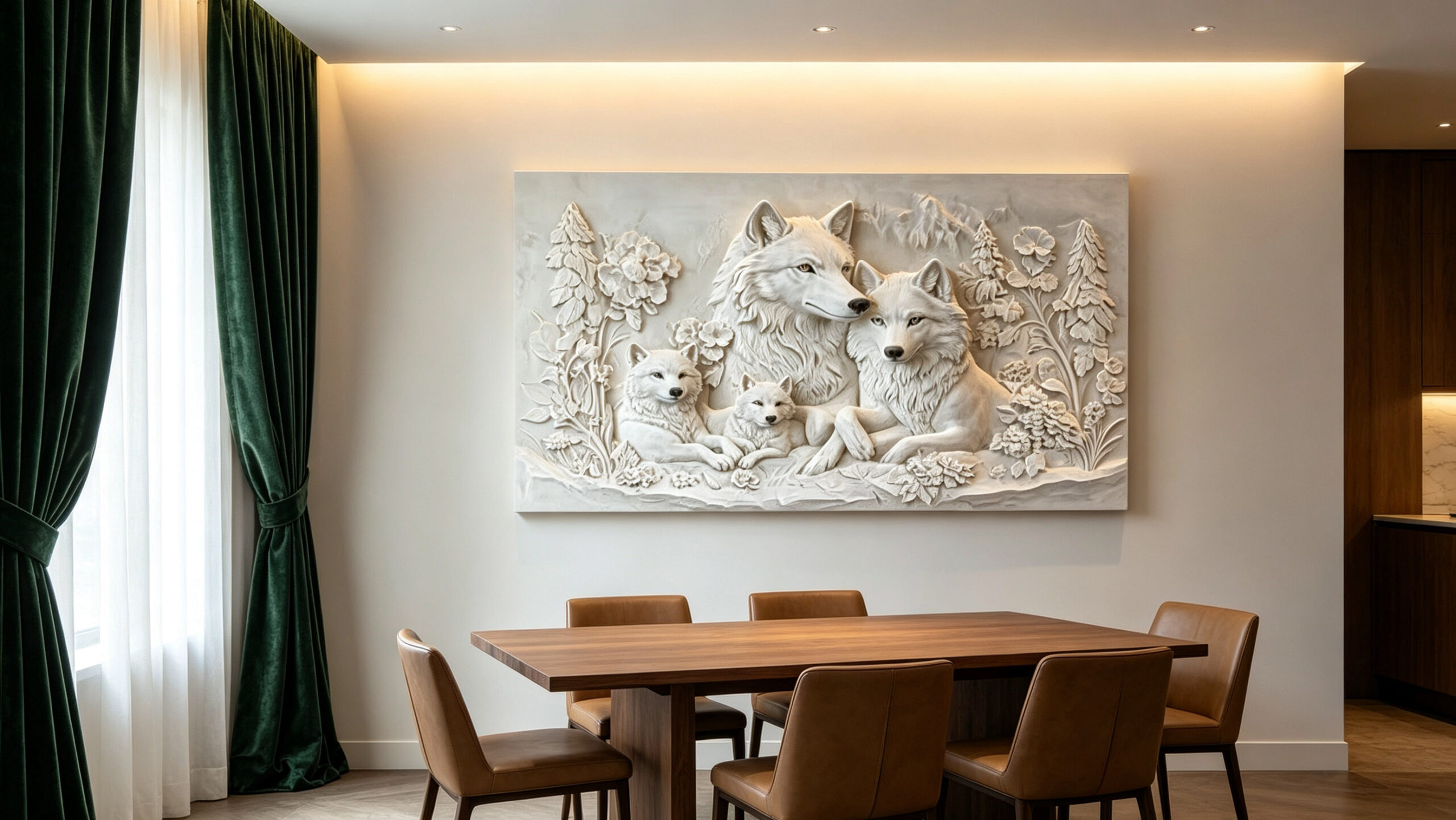White Wolf Family 3D Textured Art canvas