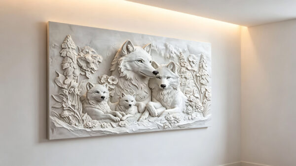 White Wolf Family 3D Textured Art canvas