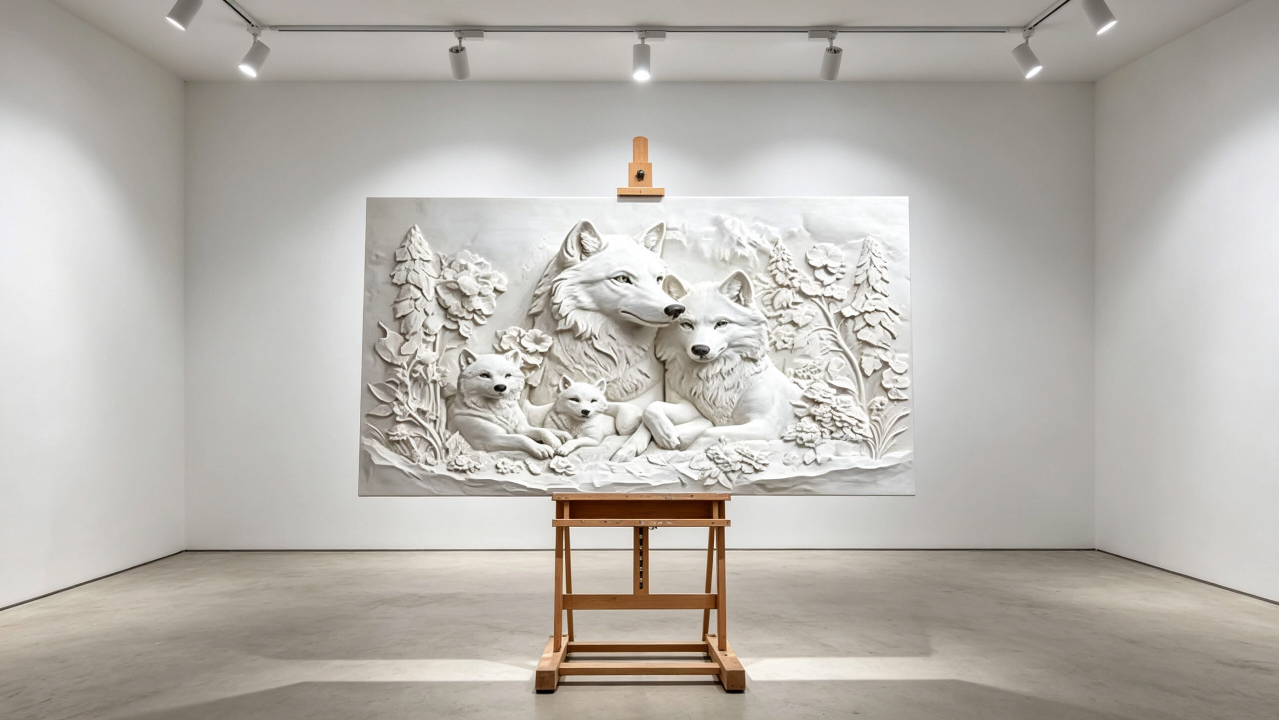 White Wolf Family 3D Textured Art canvas