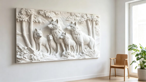 White Wolves 3D Textured Canvas Art