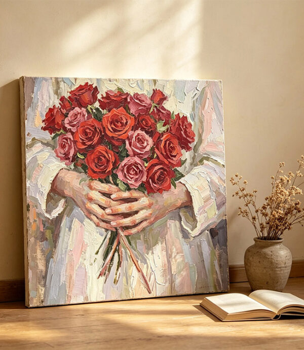 Red Rose Bouquet 3d textured Canvas Wall Art